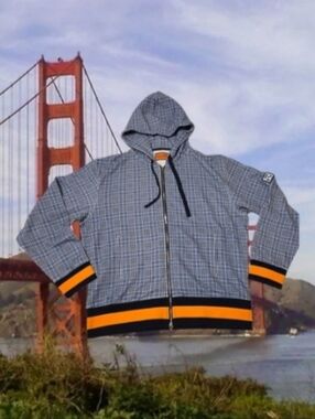 New! Rockridge French Loop Terry Lined Full Zip Hoodie Large Blue White Orange